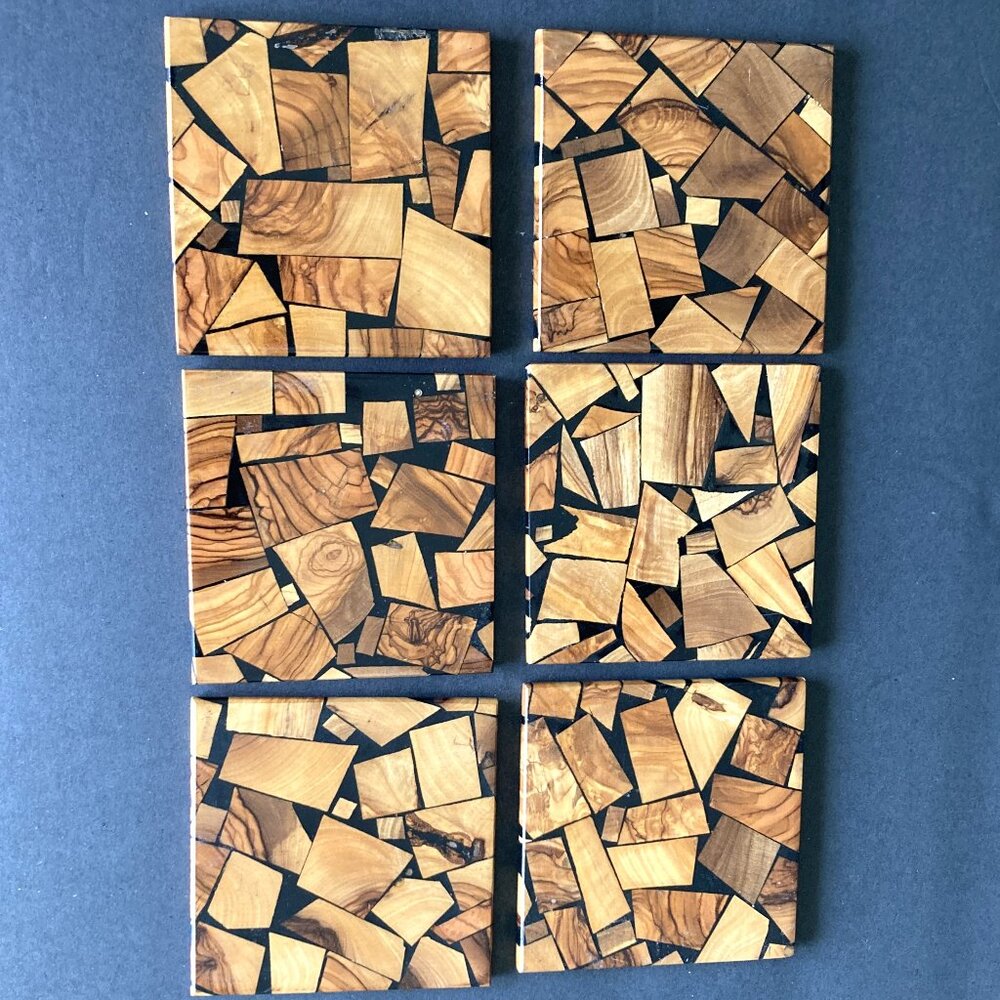 6 Polished Wooden Coasters - Vintage